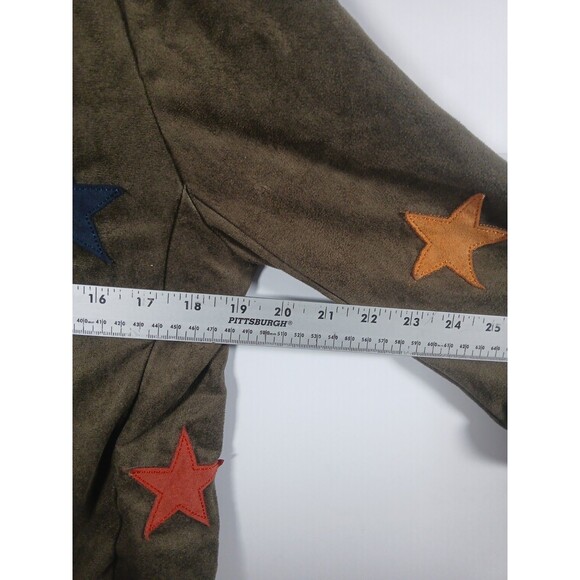 Olivaceous Olive Green Faux Suede Star Moto Jacket Size L EUC Zip Pockets Edgy - Picture 9 of 10